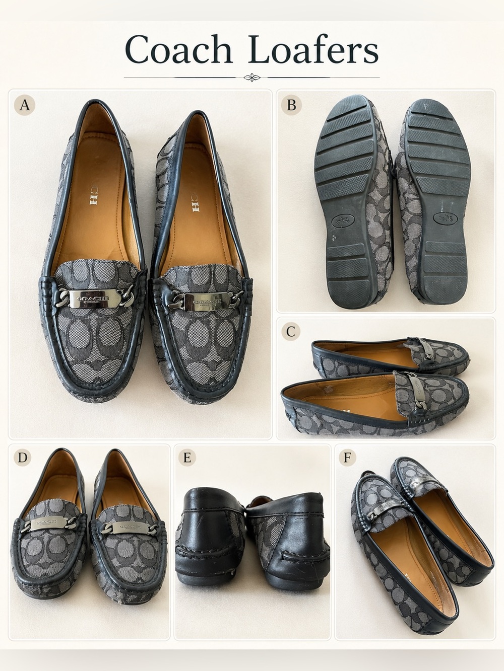 Coach Signature Monogram Jacquard Driving Loafer Size 8 Black and Grey